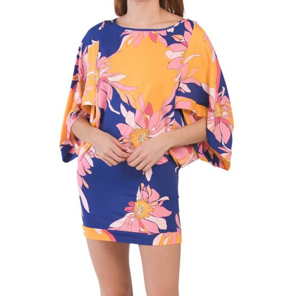 Trina Turk Tropical Floral Breeze Swim Tunic Kaftan Cover-Up Dress Size Large - Picture 2 of 12